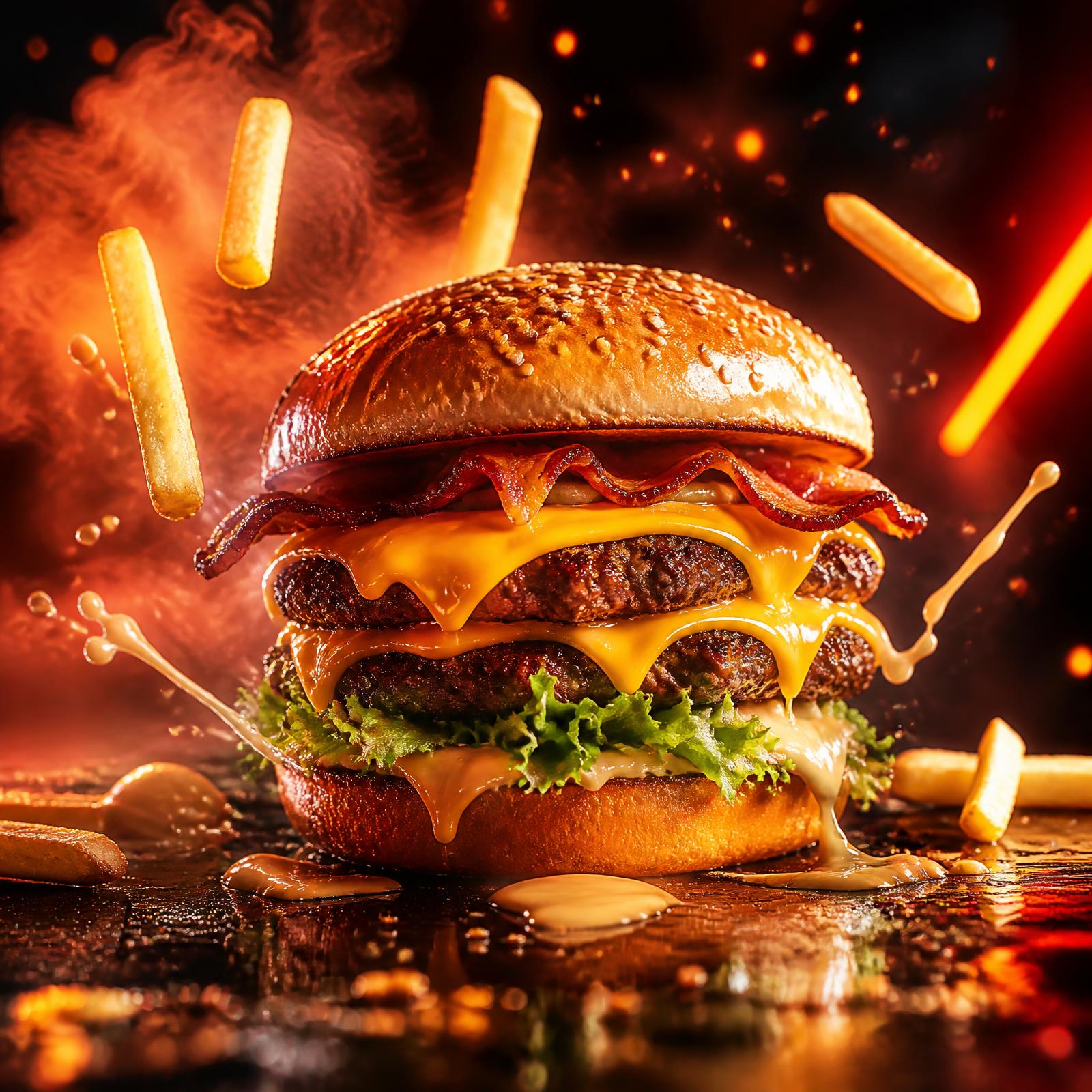 Hambúrguer duplo com cheddar derretido